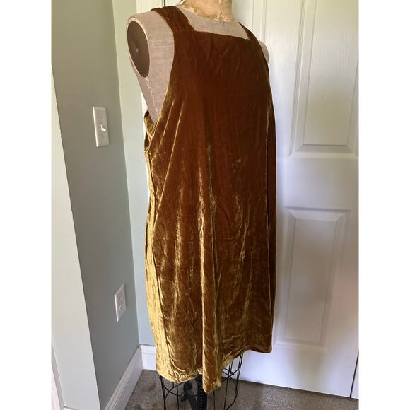 Loft velvet shift dress gold sz L lined sleeveless crushed - Picture 8 of 16